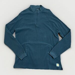 Vintage Carhartt Textured Quarter Knit Zip Mock Shirt Heavyweight Blue Men's LG